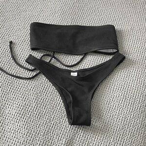 Ribbed bandeau swimsuit bikini size small